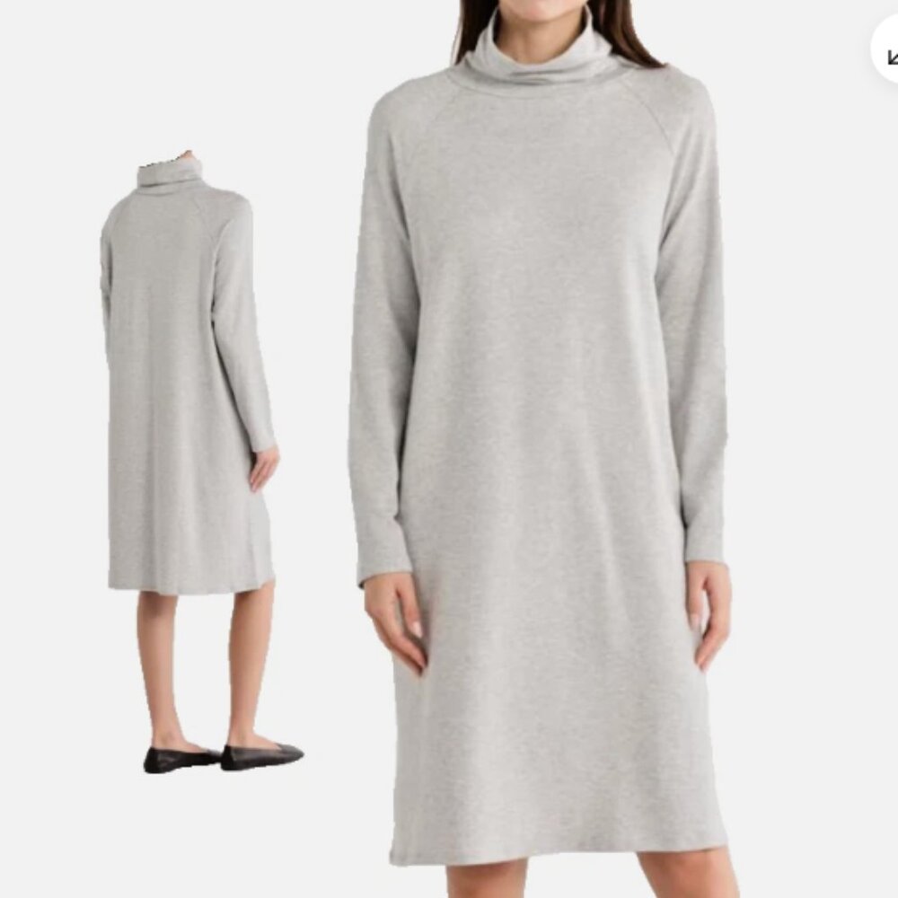 Eileen Fisher Drapey Turtleneck Long Sleeve Dress in Dark Pear NWT Sz M